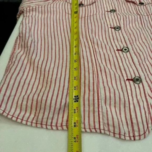 Chico’s LINEN Button Down Pink/white Stripe Shirt W/Pockets/metal Buttons Sz XL - Picture 5 of 7